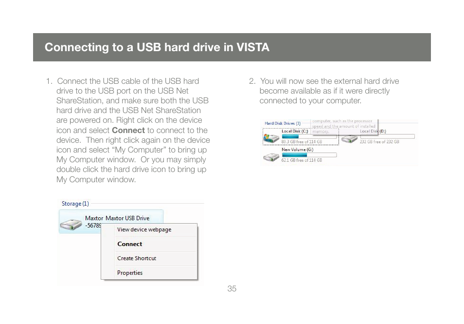 Connecting to a usb hard drive in vista | IOGear M1057 User Manual | Page 35 / 56