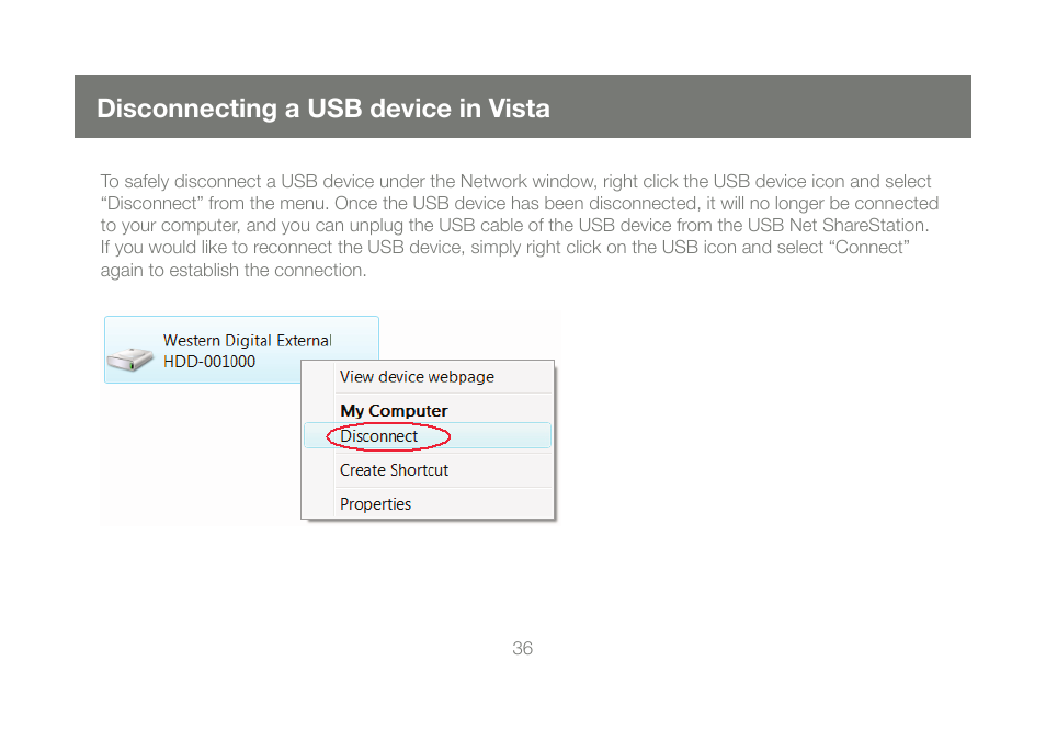Disconnecting a usb device in vista | IOGear M1057 User Manual | Page 36 / 56