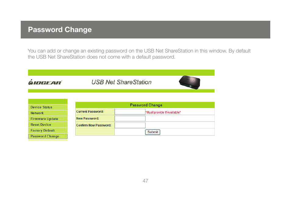 Password change | IOGear M1057 User Manual | Page 47 / 56