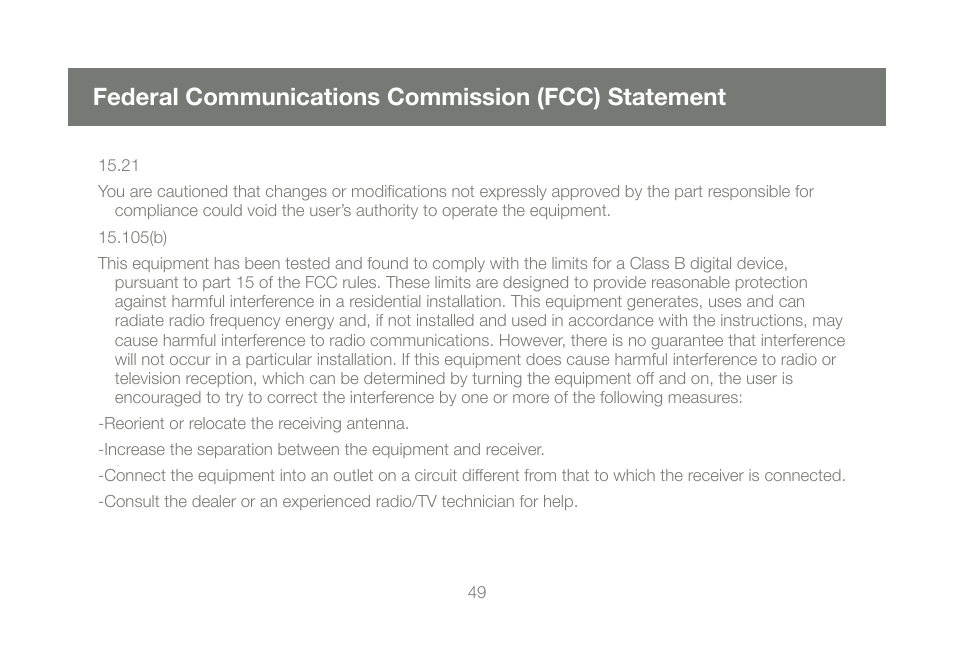 Federal communications commission (fcc) statement | IOGear M1057 User Manual | Page 49 / 56