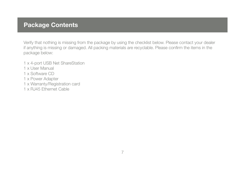 Package contents | IOGear M1057 User Manual | Page 7 / 56