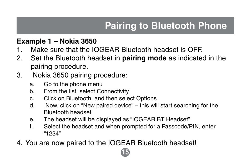 Pairing to bluetooth phone | IOGear GBE201 User Manual | Page 19 / 52