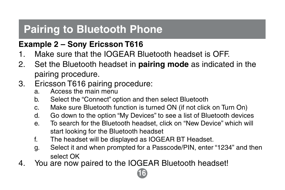 Pairing to bluetooth phone | IOGear GBE201 User Manual | Page 20 / 52