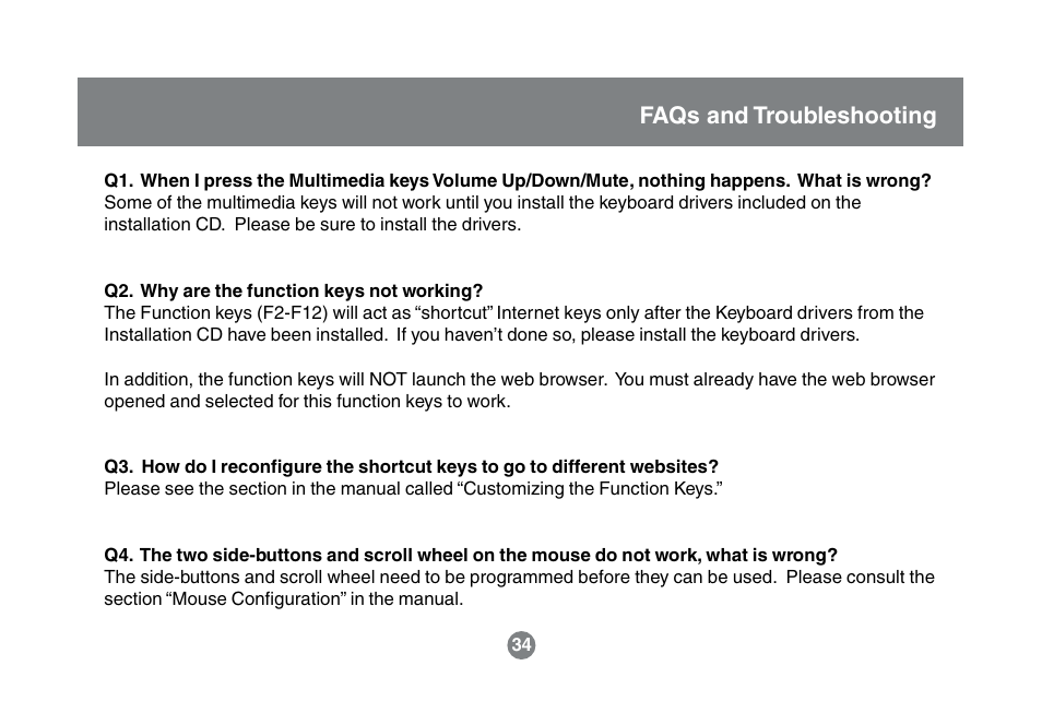 Faqs and troubleshooting | IOGear GKM521R User Manual | Page 36 / 42