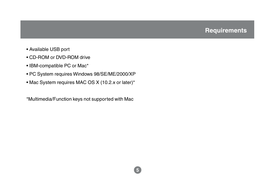 Requirements | IOGear GKM521R User Manual | Page 7 / 42