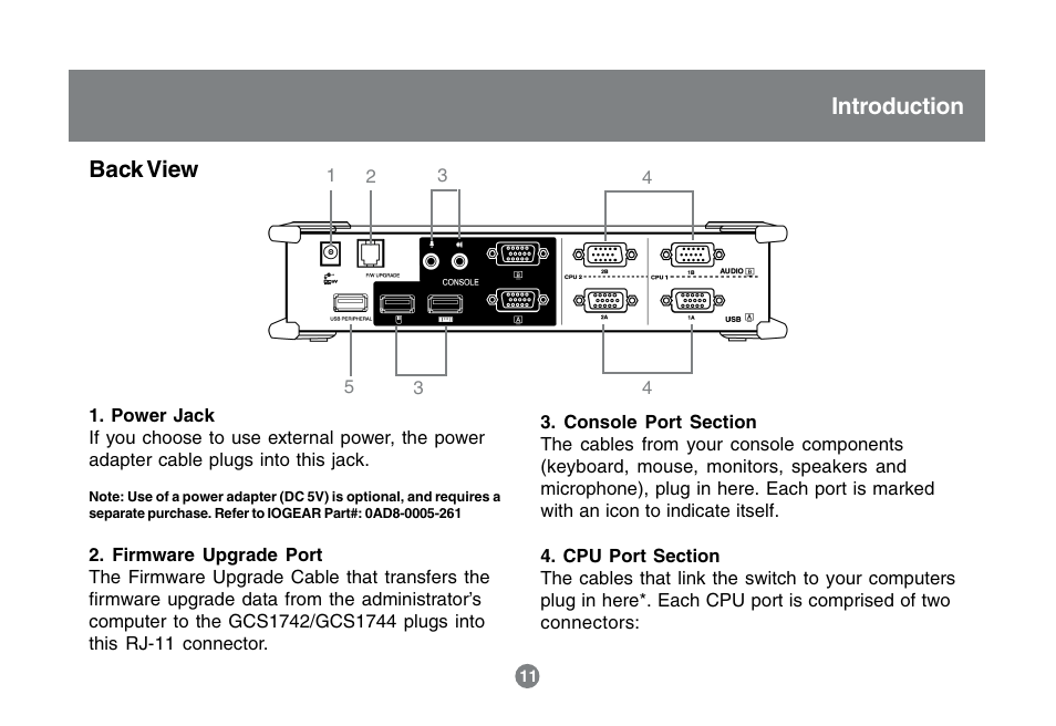 Back view, Introduction | IOGear GCS1742 User Manual | Page 11 / 48