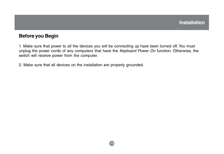 Before you begin, Installation | IOGear GCS1742 User Manual | Page 13 / 48