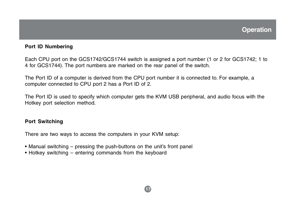 Operation | IOGear GCS1742 User Manual | Page 17 / 48