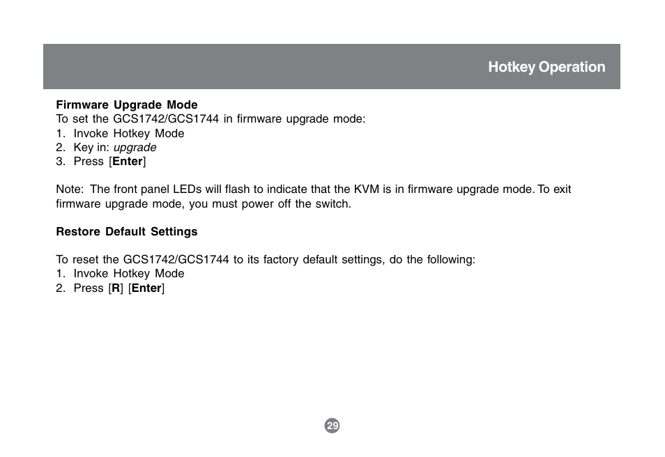 Hotkey operation | IOGear GCS1742 User Manual | Page 29 / 48