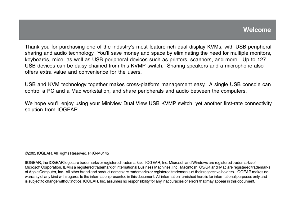 Welcome | IOGear GCS1742 User Manual | Page 3 / 48