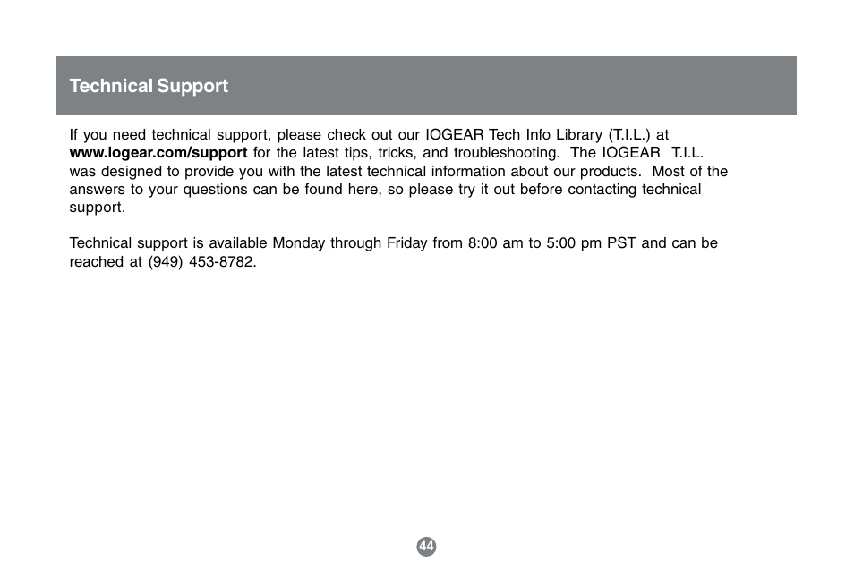 Technical support | IOGear GCS1742 User Manual | Page 44 / 48