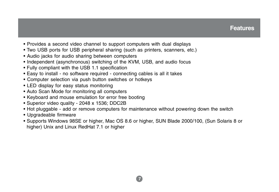 Features | IOGear GCS1742 User Manual | Page 7 / 48