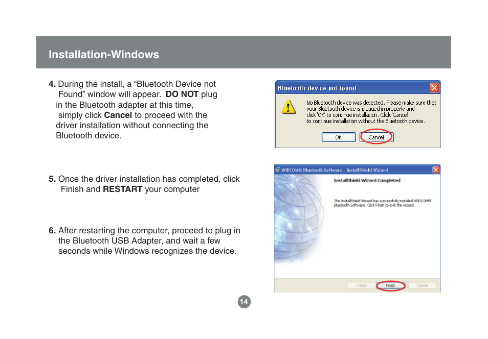 Installation-windows | IOGear Enhanced Data Rate Bluetooth USB Adapter GBU221P User Manual | Page 14 / 60