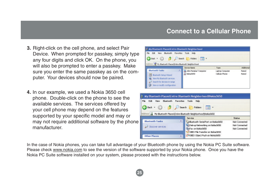 Connect to a cellular phone | IOGear Enhanced Data Rate Bluetooth USB Adapter GBU221P User Manual | Page 25 / 60