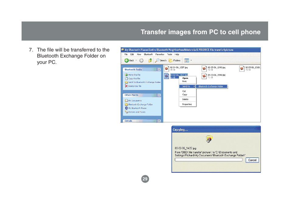 Transfer images from pc to cell phone | IOGear Enhanced Data Rate Bluetooth USB Adapter GBU221P User Manual | Page 29 / 60