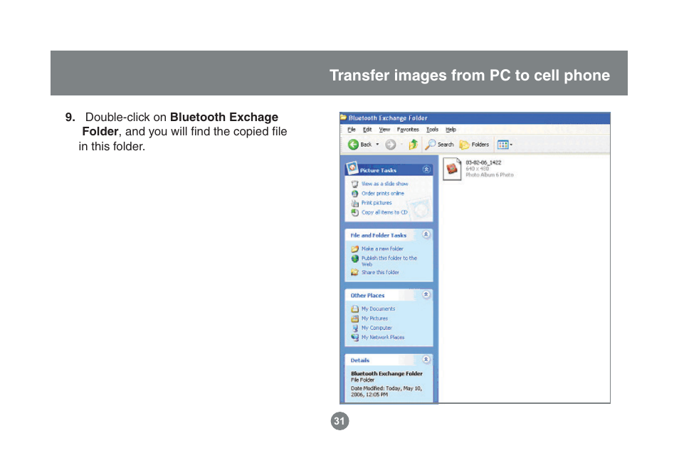 Transfer images from pc to cell phone | IOGear Enhanced Data Rate Bluetooth USB Adapter GBU221P User Manual | Page 31 / 60