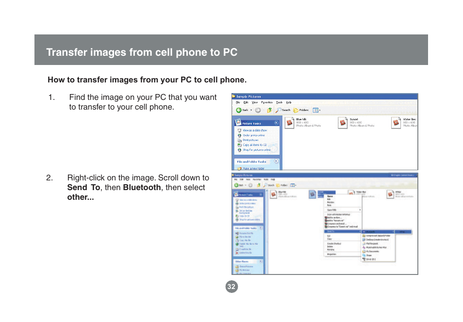 Transfer images from cell phone to pc | IOGear Enhanced Data Rate Bluetooth USB Adapter GBU221P User Manual | Page 32 / 60