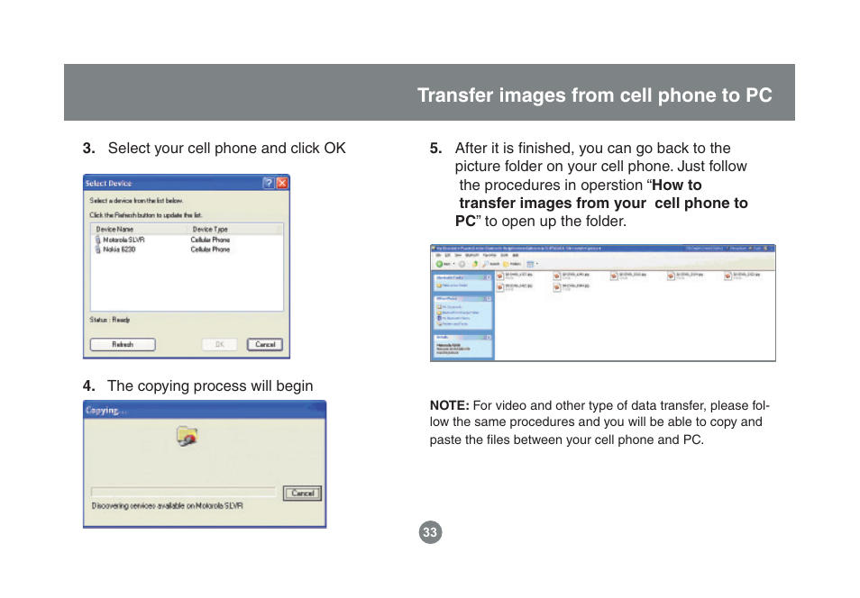 Transfer images from cell phone to pc | IOGear Enhanced Data Rate Bluetooth USB Adapter GBU221P User Manual | Page 33 / 60