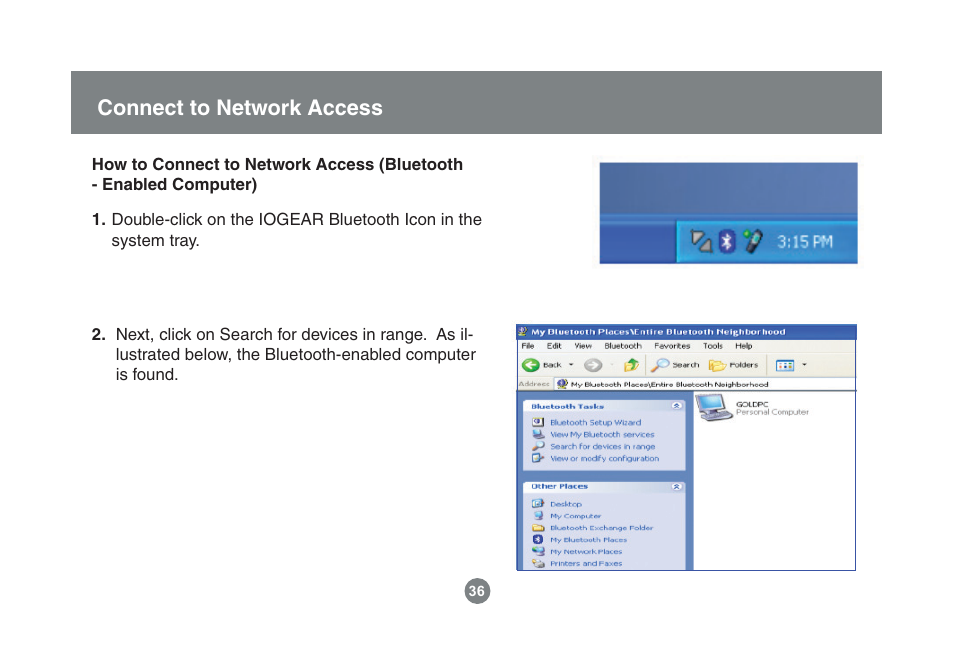 Connect to network access | IOGear Enhanced Data Rate Bluetooth USB Adapter GBU221P User Manual | Page 36 / 60