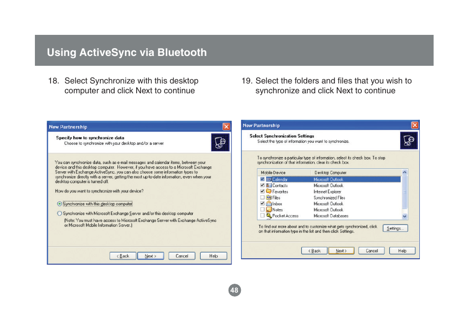 Using activesync via bluetooth | IOGear Enhanced Data Rate Bluetooth USB Adapter GBU221P User Manual | Page 48 / 60