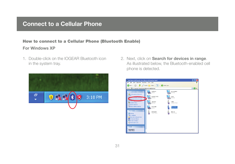 Connect to a cellular phone | IOGear Bluetooth 2.0 USB Micro Adapter GBU421 User Manual | Page 31 / 69