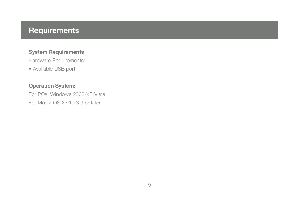 Requirements | IOGear Bluetooth 2.0 USB Micro Adapter GBU421 User Manual | Page 9 / 69