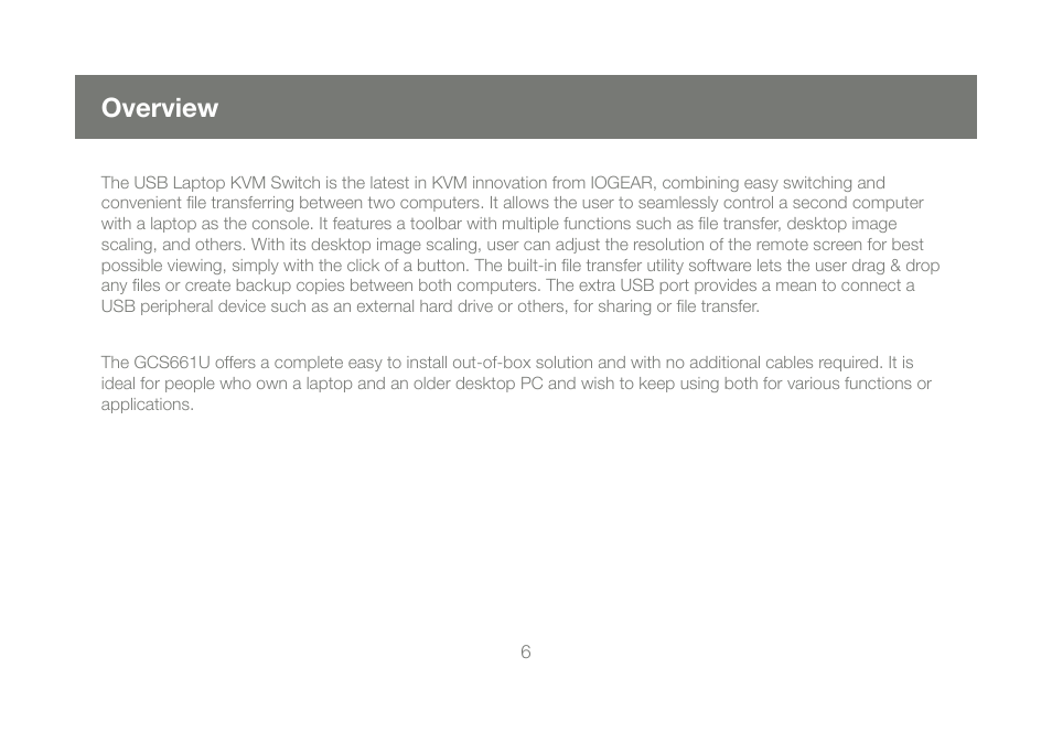 Overview | IOGear GCS661U User Manual | Page 6 / 36
