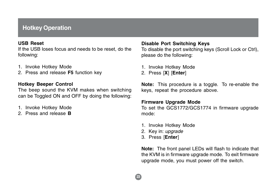 Hotkey operation | IOGear GCS1772 User Manual | Page 25 / 45