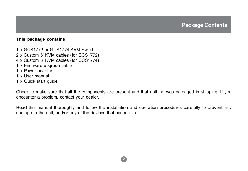 Package contents | IOGear GCS1772 User Manual | Page 4 / 45