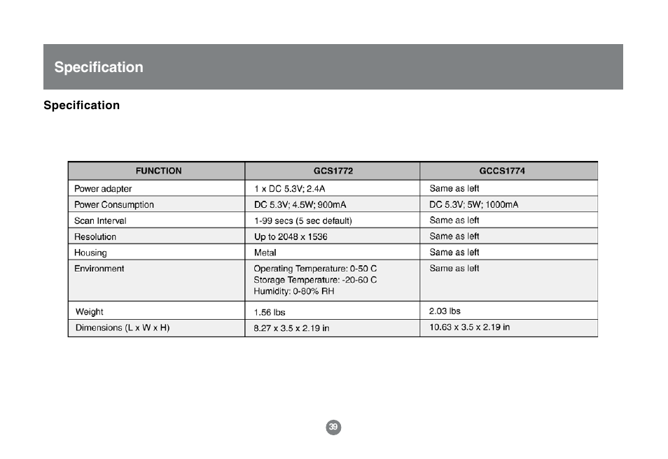 Specification | IOGear GCS1772 User Manual | Page 41 / 45