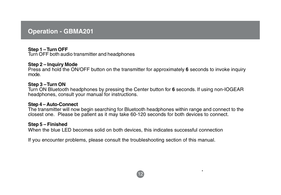 Operation - gbma201 | IOGear GBMA201 User Manual | Page 14 / 32