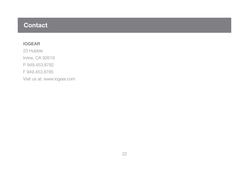 Contact | IOGear GUC2015V User Manual | Page 22 / 24