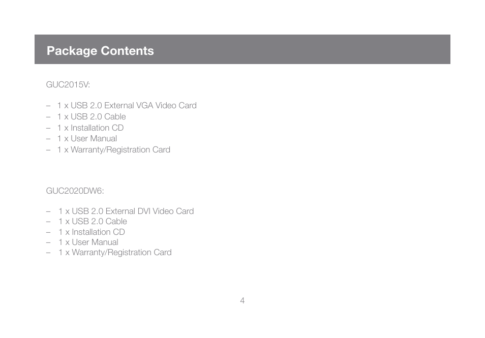 Package contents | IOGear GUC2015V User Manual | Page 4 / 24