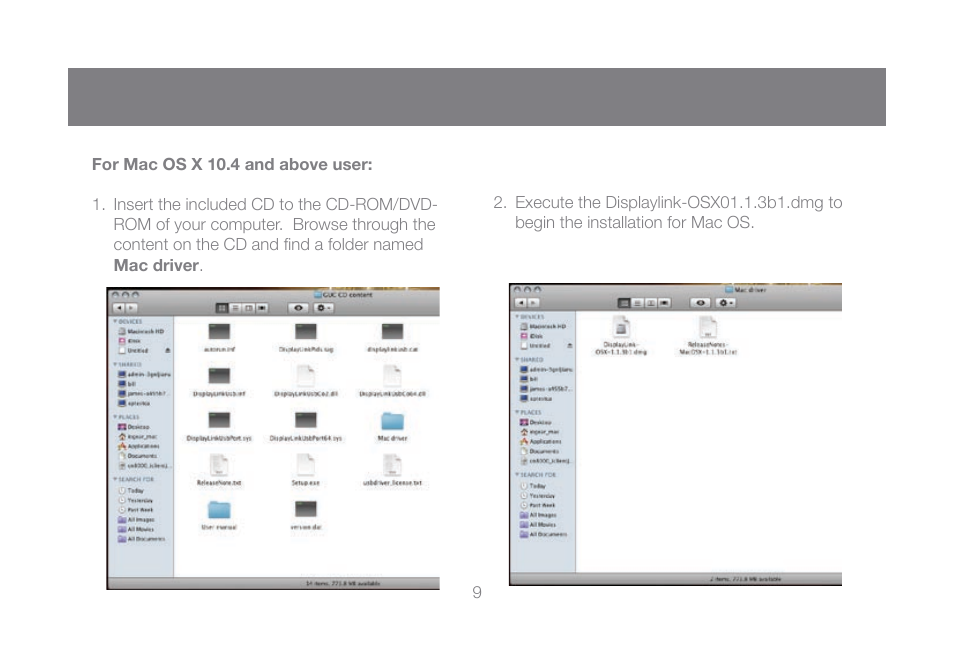 For mac os x 10.4 and above user | IOGear GUC2015V User Manual | Page 9 / 24