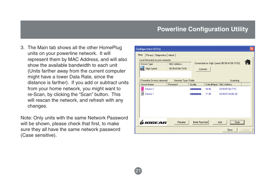 Powerline confi guration utility | IOGear HomePlug to Ethernet Bridge GHPB42 User Manual | Page 20 / 75