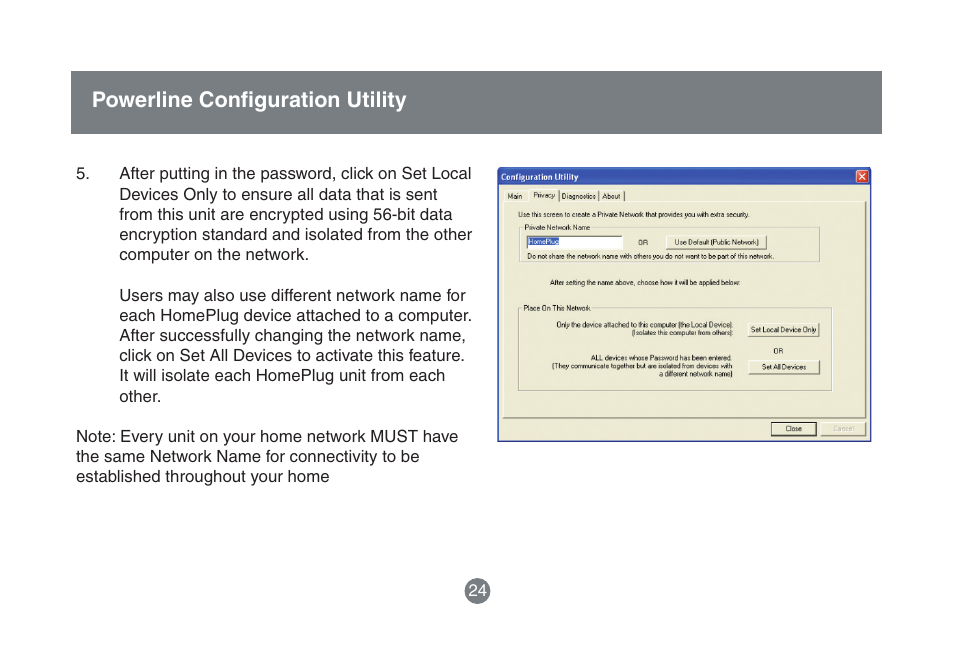 Powerline confi guration utility | IOGear HomePlug to Ethernet Bridge GHPB42 User Manual | Page 23 / 75