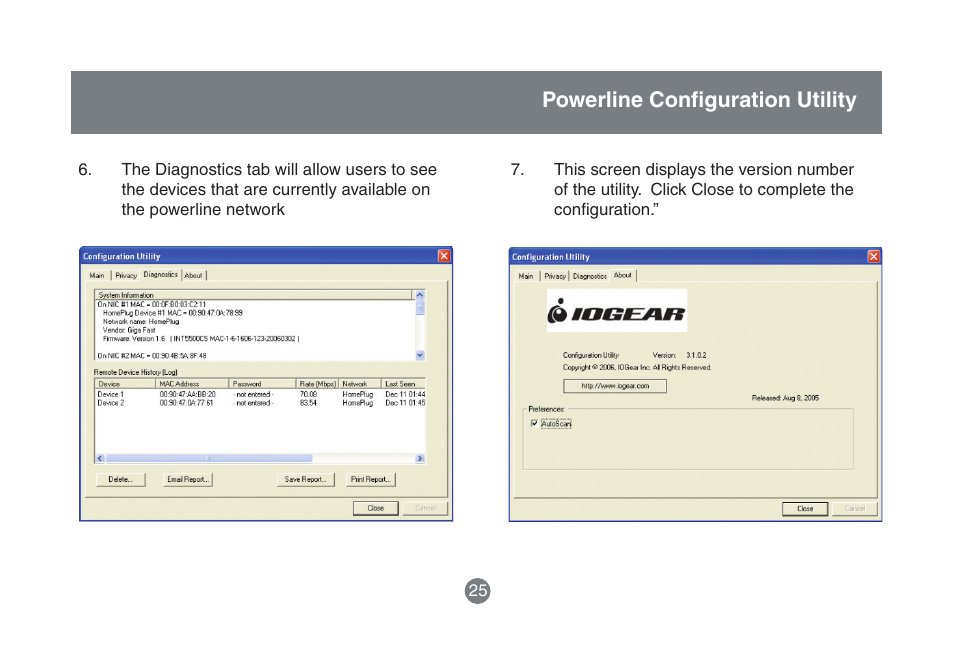 Powerline confi guration utility | IOGear HomePlug to Ethernet Bridge GHPB42 User Manual | Page 24 / 75