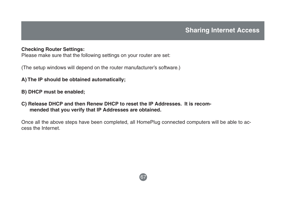 Sharing internet access | IOGear HomePlug to Ethernet Bridge GHPB42 User Manual | Page 66 / 75