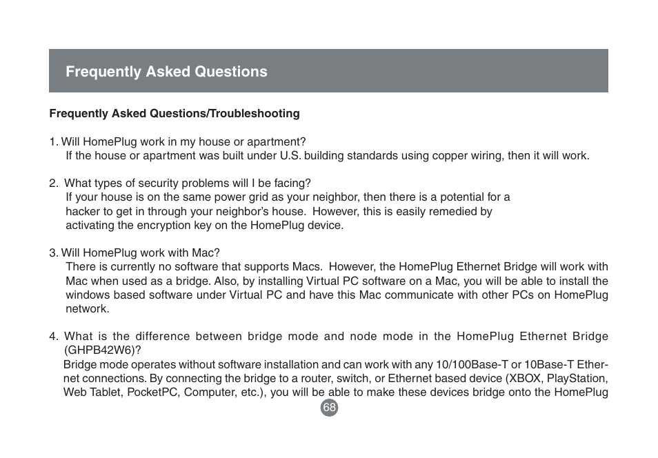 Frequently asked questions | IOGear HomePlug to Ethernet Bridge GHPB42 User Manual | Page 67 / 75