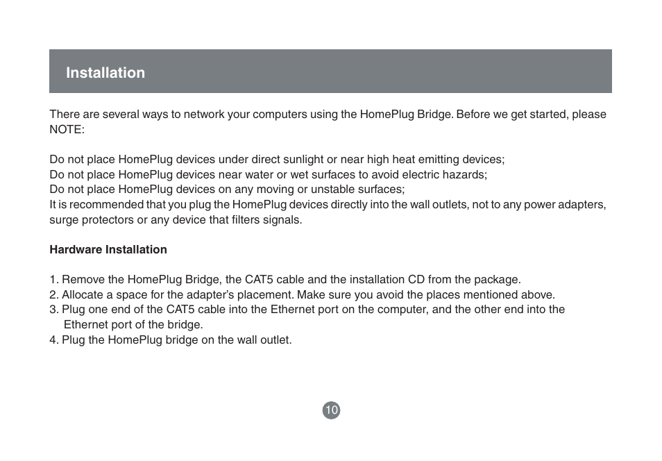 Installation | IOGear HomePlug to Ethernet Bridge GHPB42 User Manual | Page 9 / 75