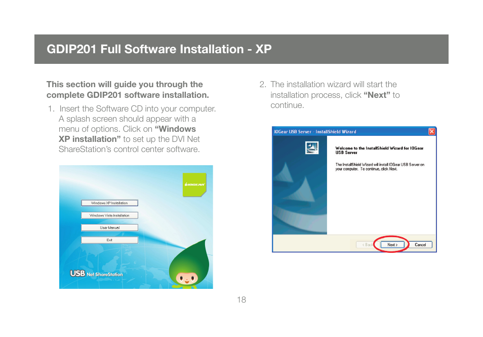 Gdip201 full software installation - xp | IOGear DVI Net ShareStation GDIP201 User Manual | Page 18 / 74