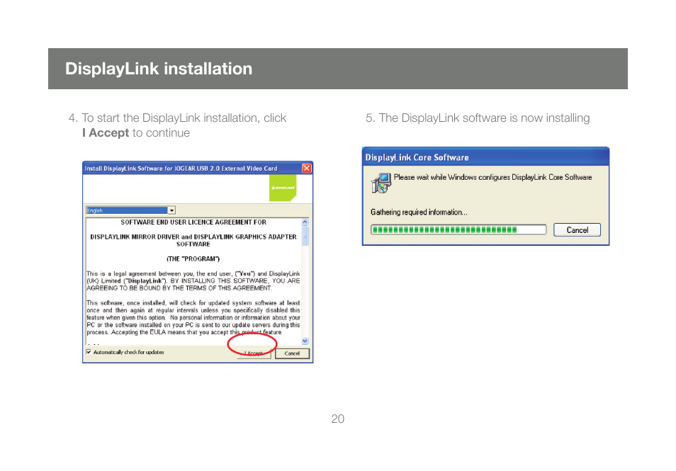 Displaylink installation | IOGear DVI Net ShareStation GDIP201 User Manual | Page 20 / 74