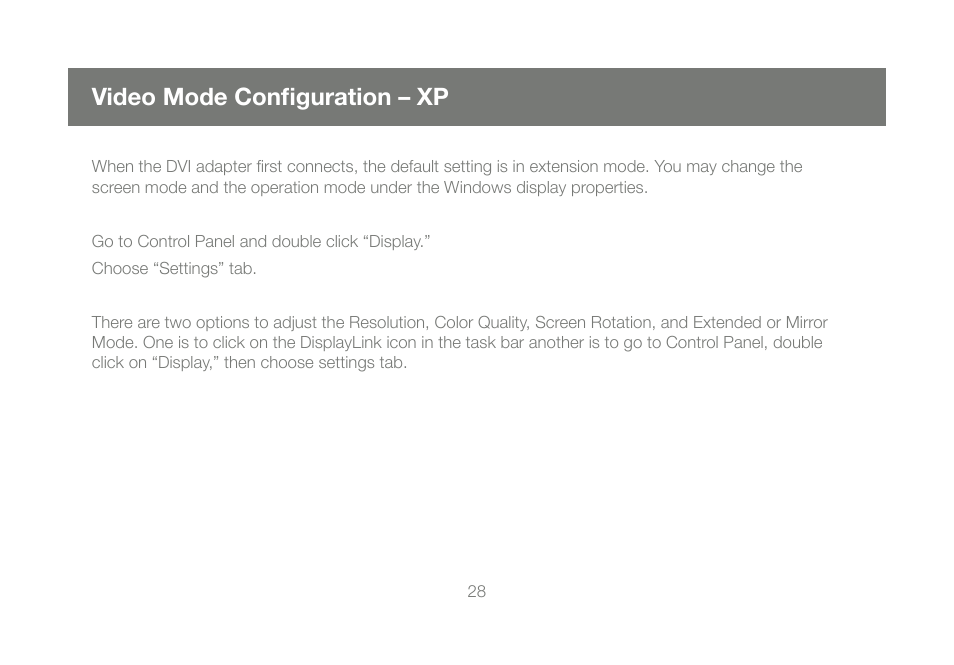 Video mode confi guration – xp | IOGear DVI Net ShareStation GDIP201 User Manual | Page 28 / 74
