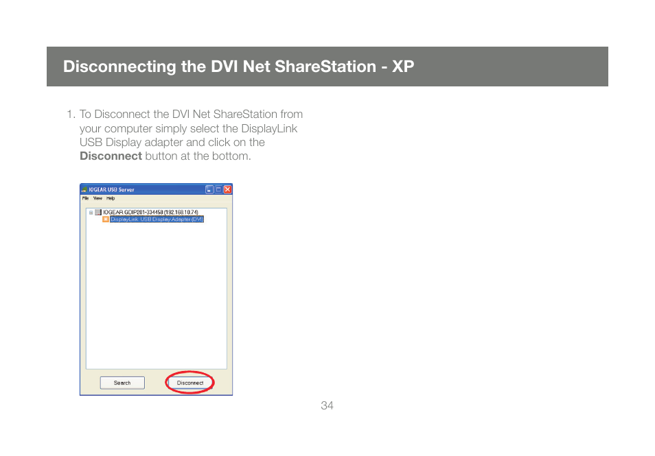 Disconnecting the dvi net sharestation - xp | IOGear DVI Net ShareStation GDIP201 User Manual | Page 34 / 74