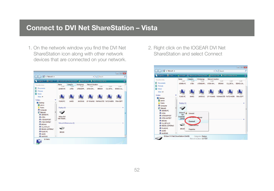Connect to dvi net sharestation – vista | IOGear DVI Net ShareStation GDIP201 User Manual | Page 52 / 74