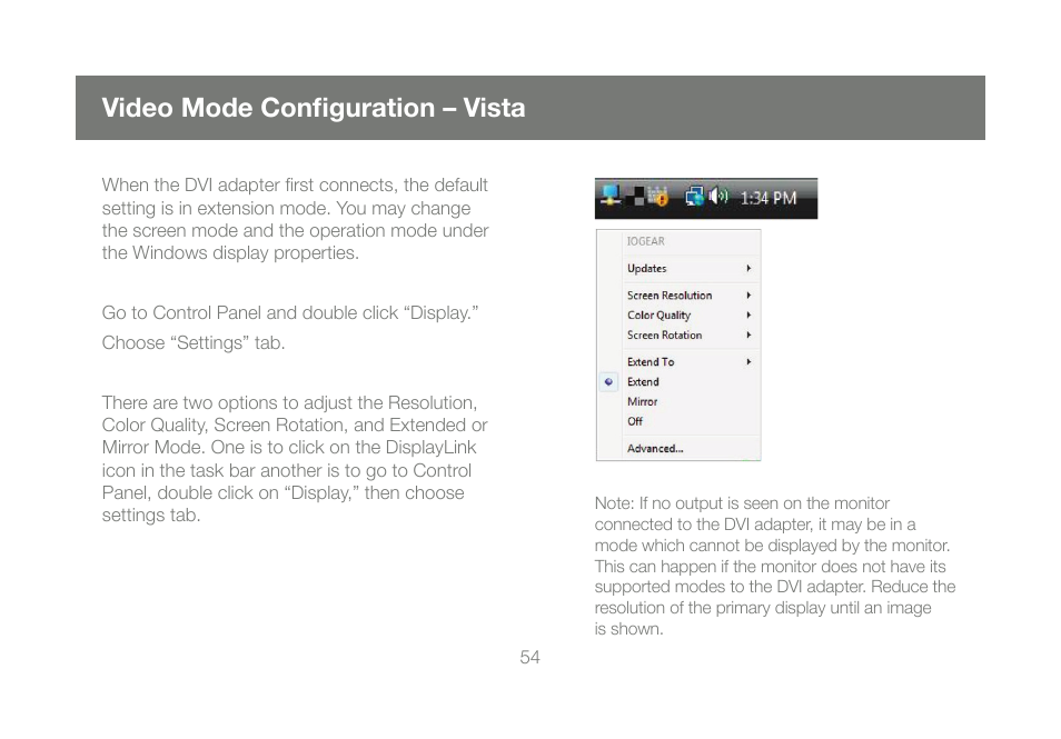 Video mode confi guration – vista | IOGear DVI Net ShareStation GDIP201 User Manual | Page 54 / 74
