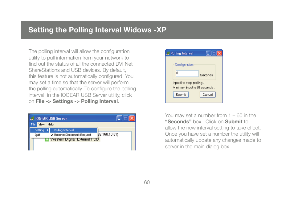 Setting the polling interval widows -xp | IOGear DVI Net ShareStation GDIP201 User Manual | Page 60 / 74