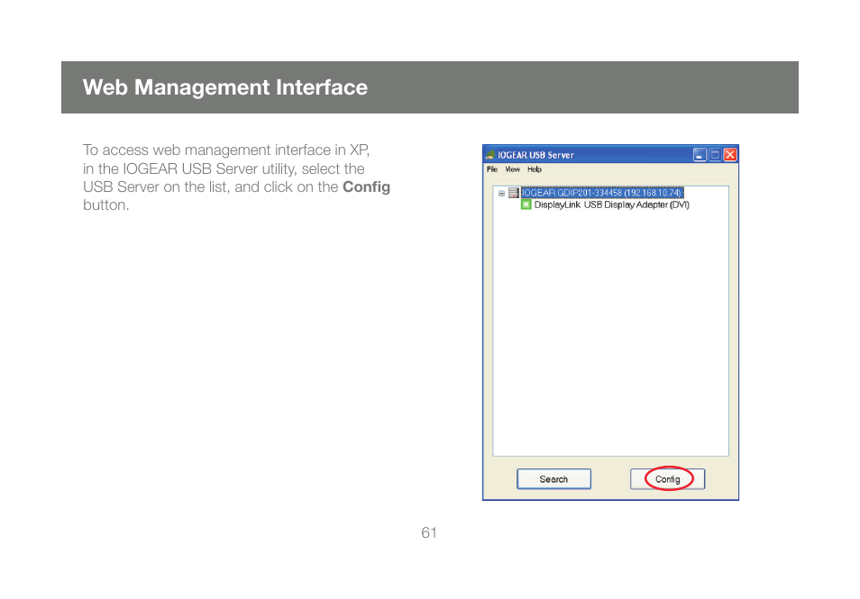 Web management interface | IOGear DVI Net ShareStation GDIP201 User Manual | Page 61 / 74