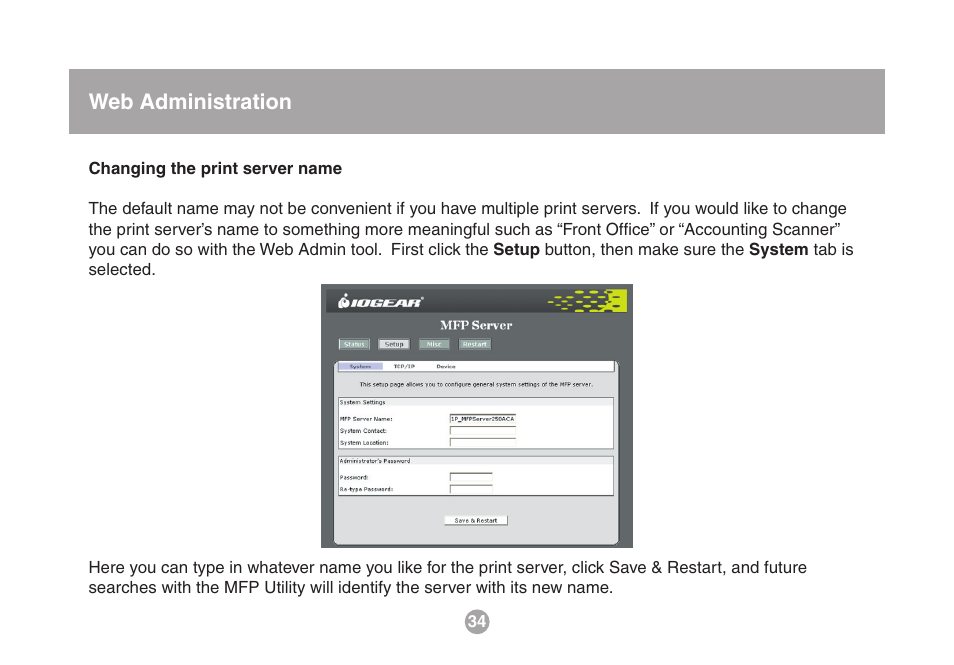 Web administration | IOGear USB Multi GMFPSU01 User Manual | Page 34 / 44