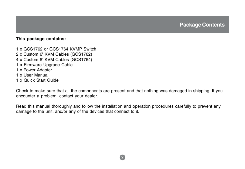 Package contents | IOGear MINIVIEW GCS1762 User Manual | Page 5 / 46